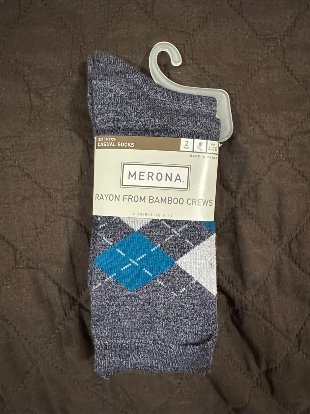 Merona Gray and Blue Argyle Rayon Bamboo Crew Socks